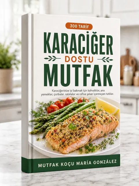 Karaciğer Dostu Mutfak tarif kitabının kapağı, 300 tarif